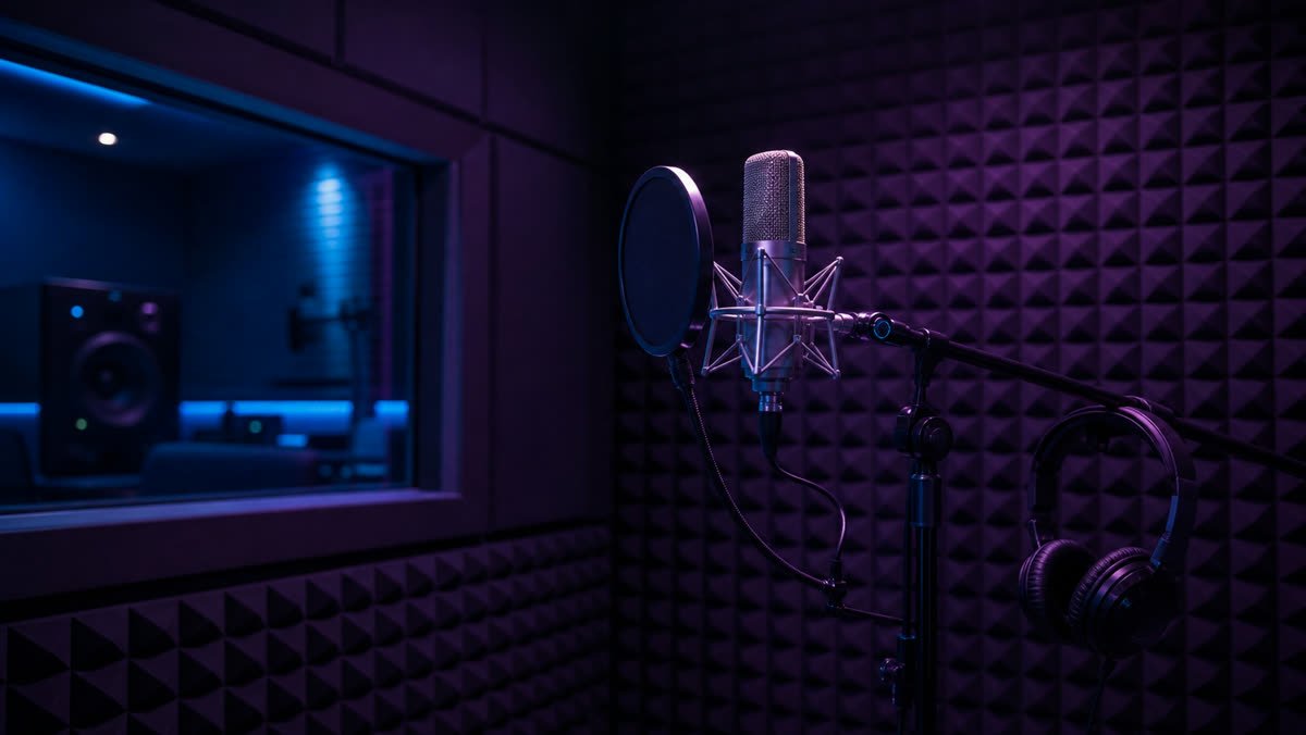 Micro de studio dans la cabine en mousse acoustique